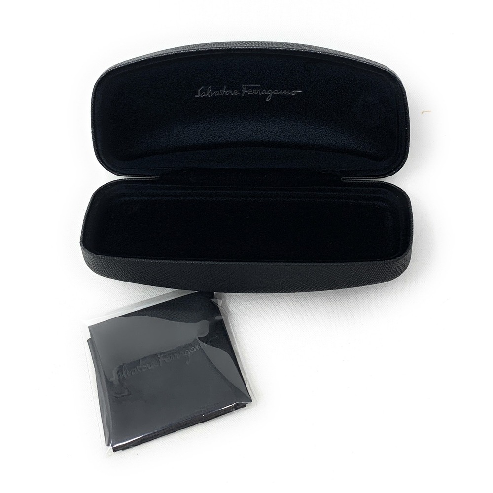 Ferragamo Black Textured Hard Clamshell Eyeglass Case W/ Cleaning Cloth